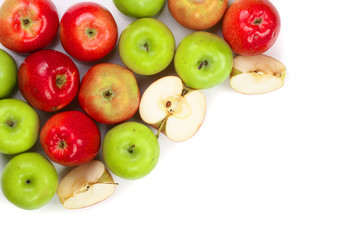 red and green apples isolated on white background with copy space for your text, top view. Flat lay pattern