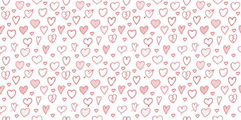 Hand drawn hearts - seamless pattern. Valentine's Day, Woman's Day and Mother's Day. Vector