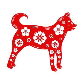Chinese New Year 2018 - icon of dog isolated on white background. Vector.