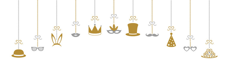 Hanging Party elements - funny costumes. Panoramic header for carnival, party, birthday and photobooth. Vector.