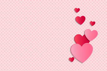 Template of poster with paper cut hearts and copyspace. Valentine's Day, Mother's Day or Women's Day. Vector.