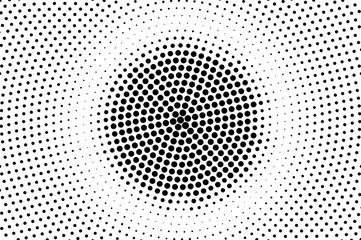 Black white dotted halftone. Half tone vector background. Grungy rough circle dotted gradient.