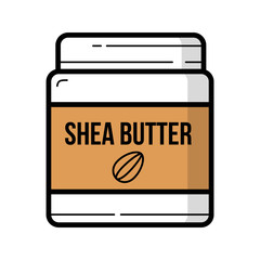 Shea butter jar with nuts logo on white background isolated