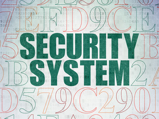 Protection concept: Painted green text Security System on Digital Data Paper background with Hexadecimal Code