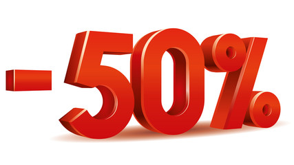 illustration vector of -50 percent in white background