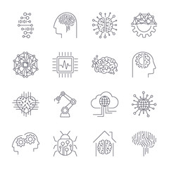 Simple set of artificial intelligence related line icons AI . Editable Stroke.