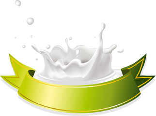 Fototapeta na wymiar milk splash with green ribbon vector illustration