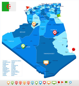 Algeria - map and flag - Detailed Vector Illustration