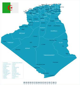 Algeria - map and flag - Detailed Vector Illustration