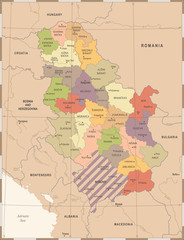 Naklejka premium Serbia Map - Vintage Detailed Vector Illustration