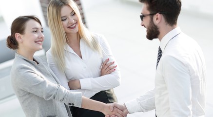 Fototapeta premium welcome and handshake of business partners