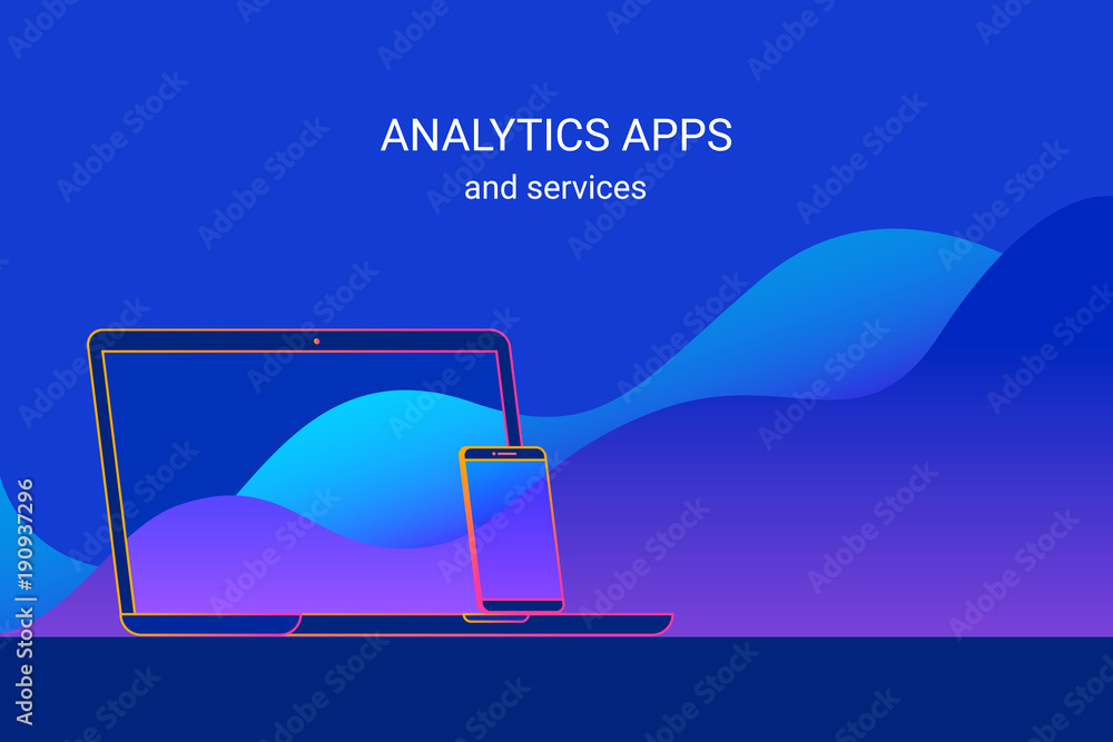 Poster analytics apps and services for smartphone and laptop presentation and forecast. gradient line vecto