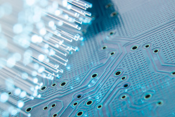 Optical fibers with an electronic printed circuit board.