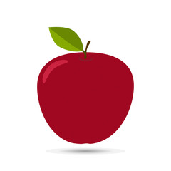 Red Apple with Green Leaves Vector Illustration.