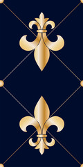 Seamless pattern with golden heraldic fleur de lis flowers. © sebos