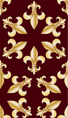 Seamless pattern with golden heraldic fleur de lis flowers. © sebos
