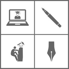 Vector Illustration Set Office Education Icons. Elements of virtual online education, Ink Pen, Climbing to the knowledge and ink pen