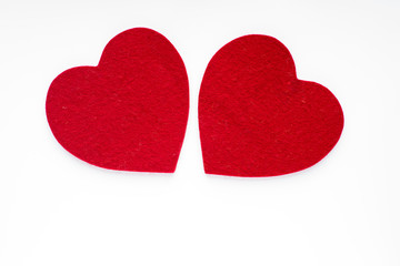 Felt hearts isolated on white background