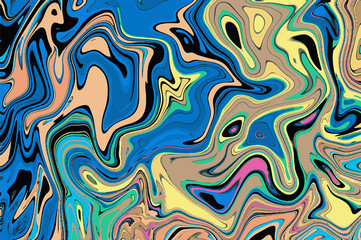 Brown blue digital marbling. Abstract marbled backdrop. Holographic abstract pattern.