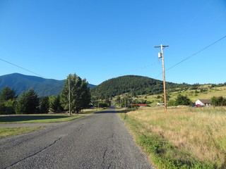 Country road with blue sky