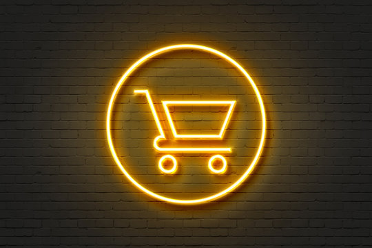 Neon icon light shopping cart