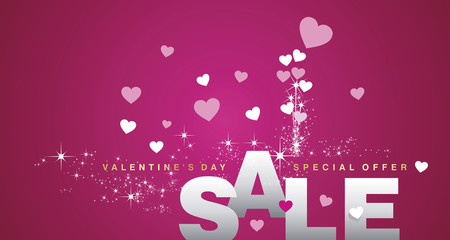 Valentines Day Sale hearts pink banner background