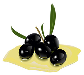 Olive oil and black olives