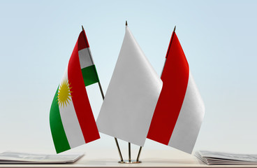 Flags of Kurdistan and Indonesia with a white flag in the middle