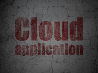 Cloud networking concept: Red Cloud Application on grunge textured concrete wall background