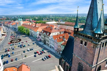 Deurstickers famous Great square with White tower, town hall, gothic saint Spirit cathedral, historical town Hradec Kralove, Czech republic © Michaela Jílková