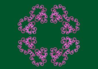 Abstract fractal composition on a dark green background.