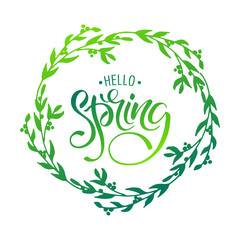 Lettering of brush Hello Spring you can use in yuor disign, print posters, cards and promotional items