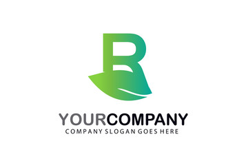 R Green Leaf Letter Logo Design