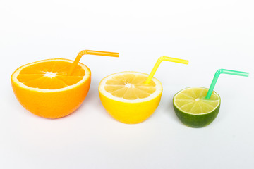 Orange Lemon Lime With Orange Yellow And Green Straws