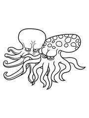 2 freunde team paar böse gefährlich oktopus tentakel unterwasser tintenfisch riesenkrake kraken comic cartoon design clipart