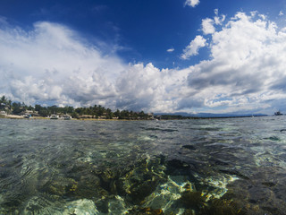 Sea and sky double landscape. Tropical seascape split photo. Double seaview.