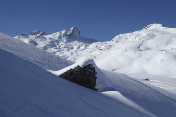 Skitourenparadies Bivio,  Aufstieg zum Piz dal Sasc 2720m, Blick auf  Piz Turba 3018m und Piz Forcellina 2939m © Reinhold Einsiedler
