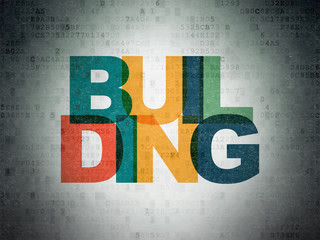 Building construction concept: Painted multicolor text Building on Digital Data Paper background