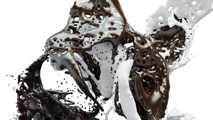 hot coffee and milk splash 3d illustration