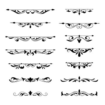 Floral decorative design element collection vintage style. Dividers set. Traced by hand from own sketch