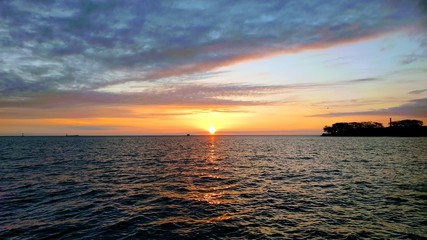 Lake Michigan sunrise. At Chicago Avenue, Chicago, USA