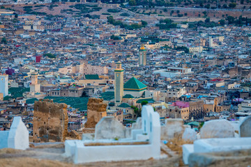 Morocco, Fez - Views over the old city (medina) from the "Marinid Tombs" hill.