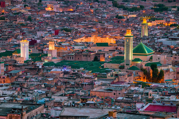 Morroco, Fez - View over the old town (medina) from the 