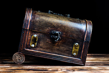 treasure chest with gold coins 