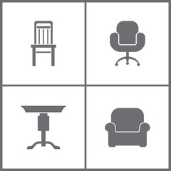 Vector Illustration Set Office Furniture Icons. Elements of Chair, Armchair, Table and Armchair icon
