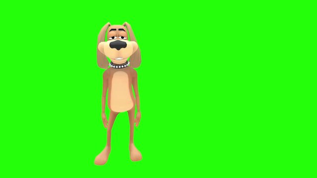 Happy smiling animated dog hound canine pooch mutt cartoon character does vulgar sexual humping hip thrust moves multiple times in front of green screen background