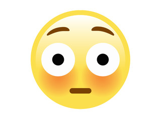 Isolated vector yellow embarrassed face with flushed red cheeks flat icon