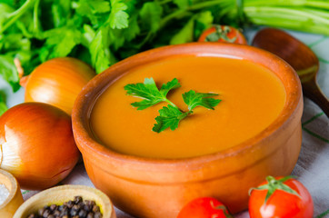 Tomato soup prepared in traditional italian style