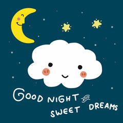Obraz na płótnie Canvas Good night and sweet dreams cloud cartoon vector doodle illustration