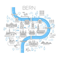 Illustrated map of Bern, Switzerland. - 190955020
